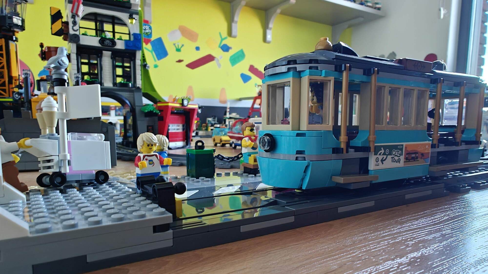 LEGO® City in the background behind the streetcar stop