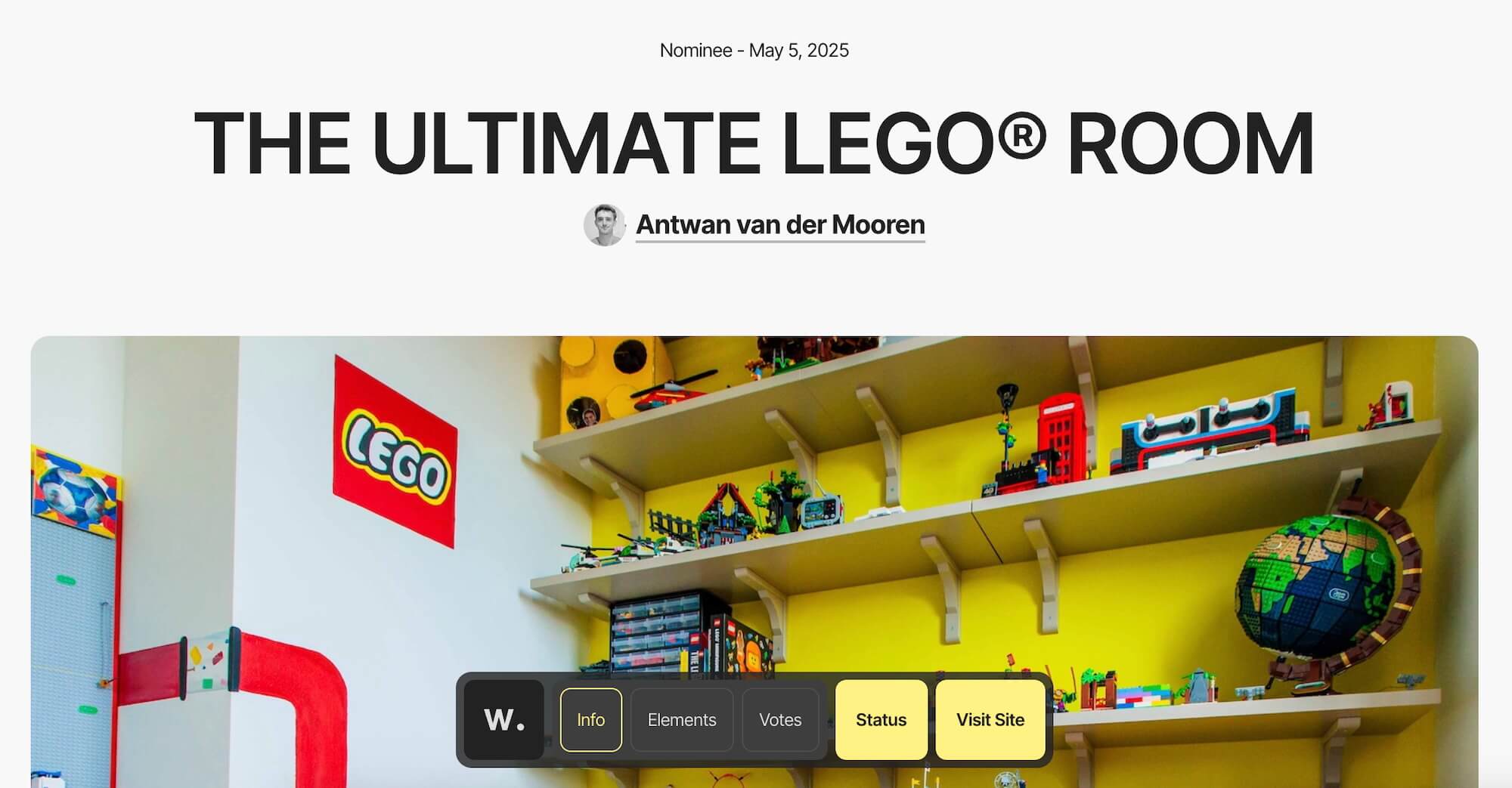 A screenshot of the detail page of my nominated work on the Awwwards website