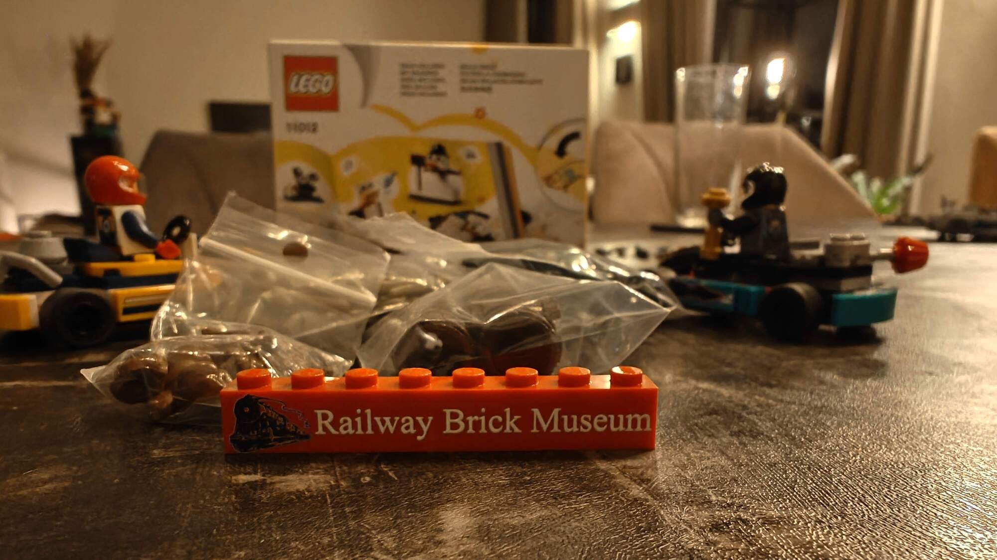 Special 1x8 red brick with print: RailWay Brick Museum