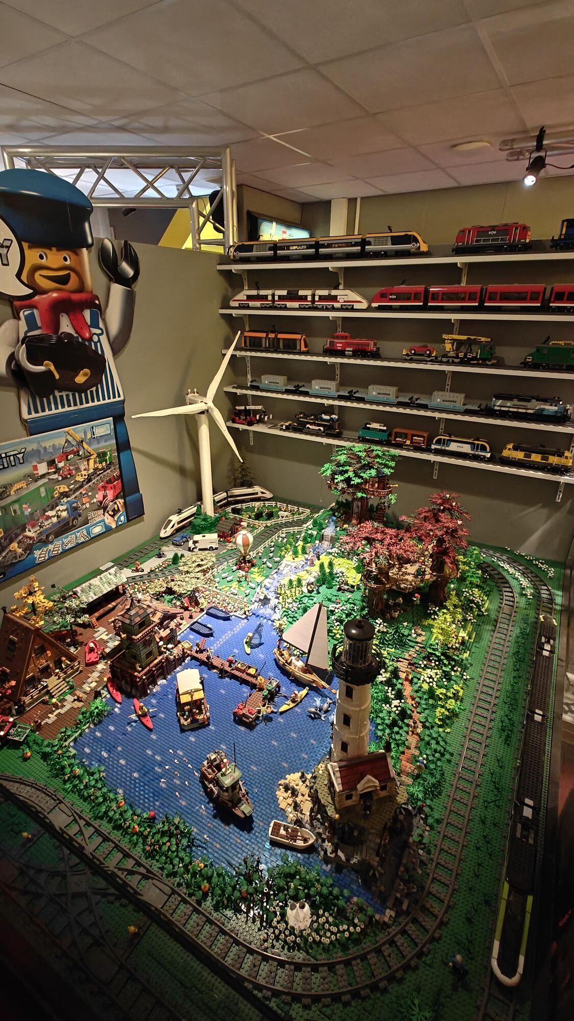 Zoomed-out view of a display with various LEGO® constructions